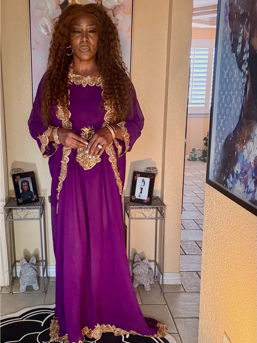 Purple Maxi Kaftan Dress with Gold Embroidered Accents - Picture 8 of 11